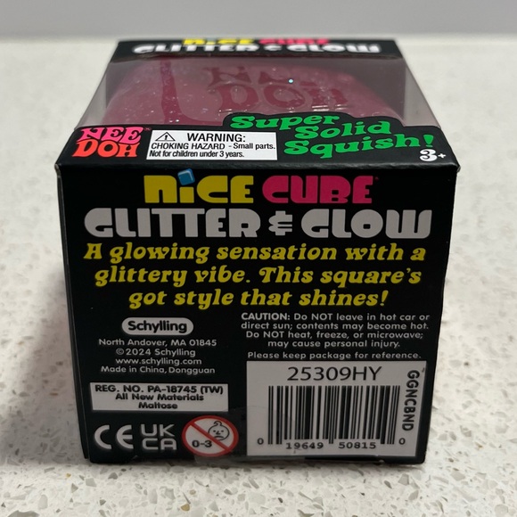 Nee Doh Nice Cube Glitter & Glow Super Solid Squish Pink NEW - Picture 7 of 7